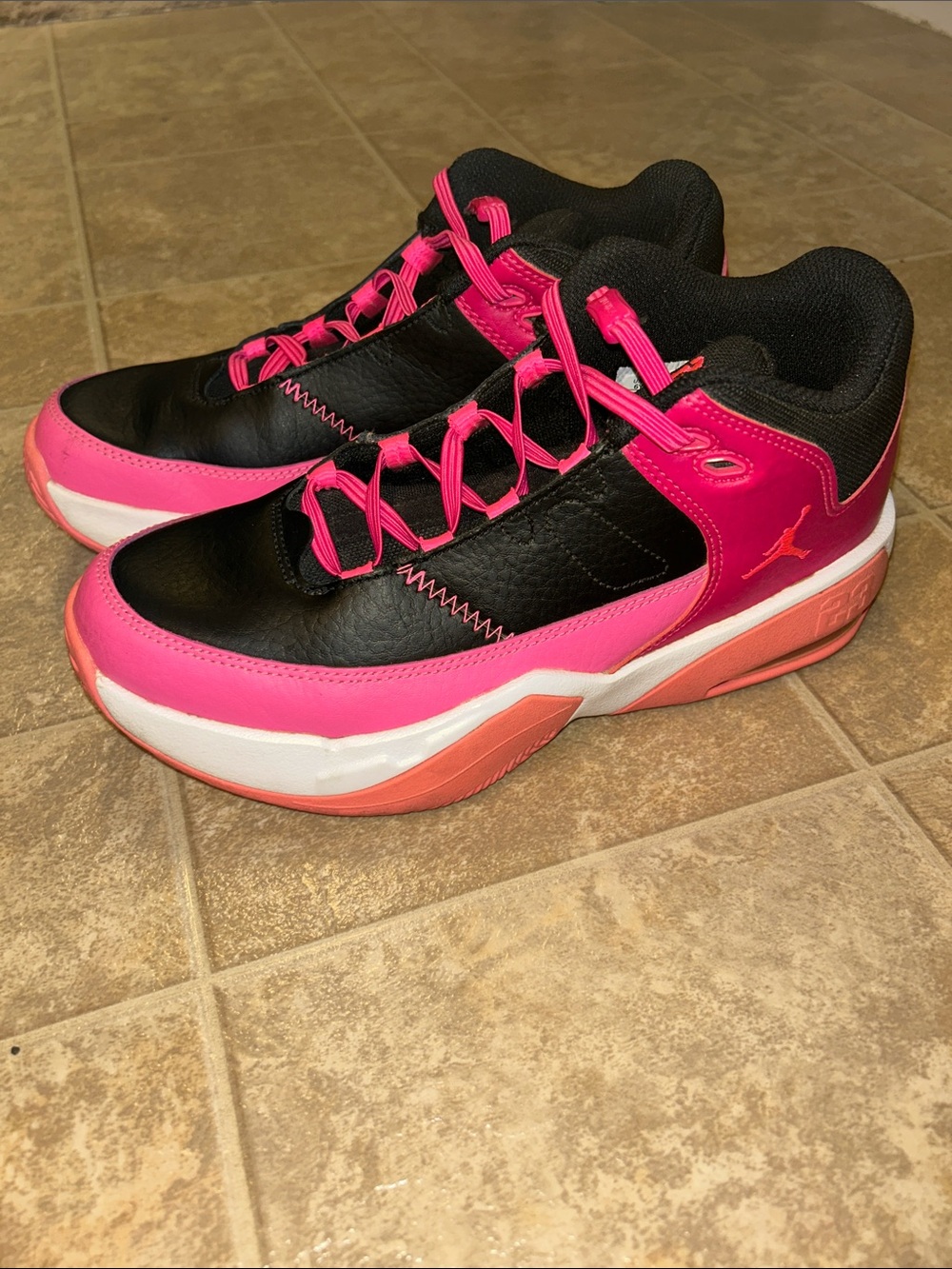 Youth Jordan Black and Hot Pink Low-Top Sneakers